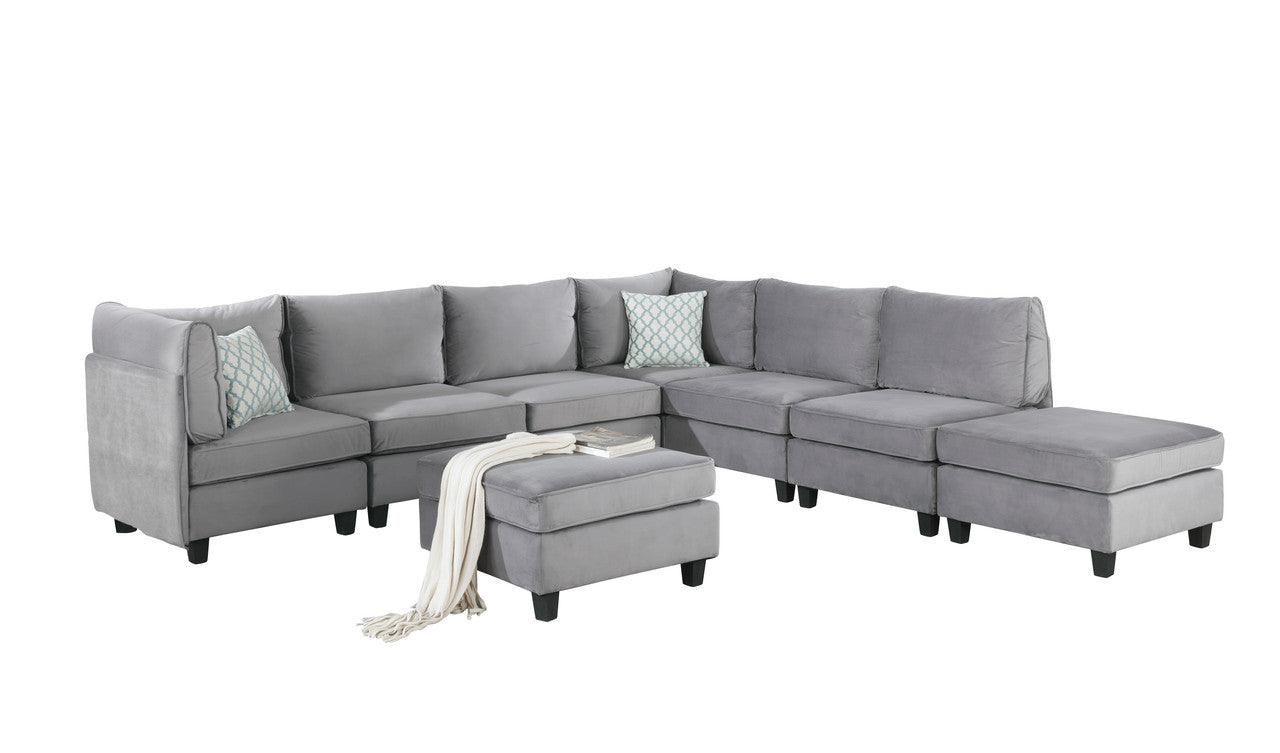 Lilola Home Simona Gray Velvet 8Pc Modular Sectional Sofa