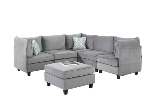 Lilola Home Zelmira Gray Velvet 6Pc Modular Sectional Sofa