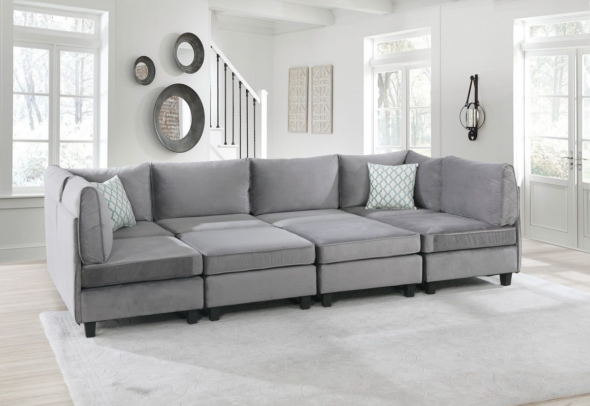 Lilola Home Simona Gray Velvet 8Pc Modular Sectional Sofa