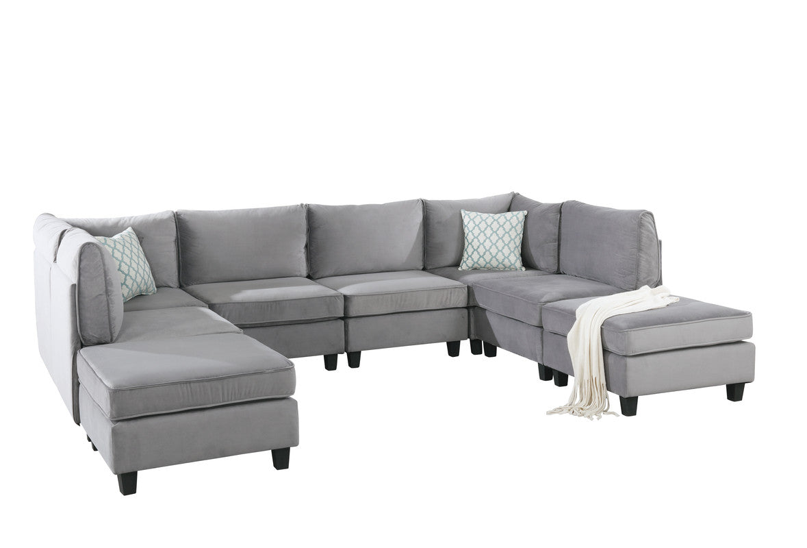 Lilola Home Simona Gray Velvet 8Pc Modular Sectional Sofa