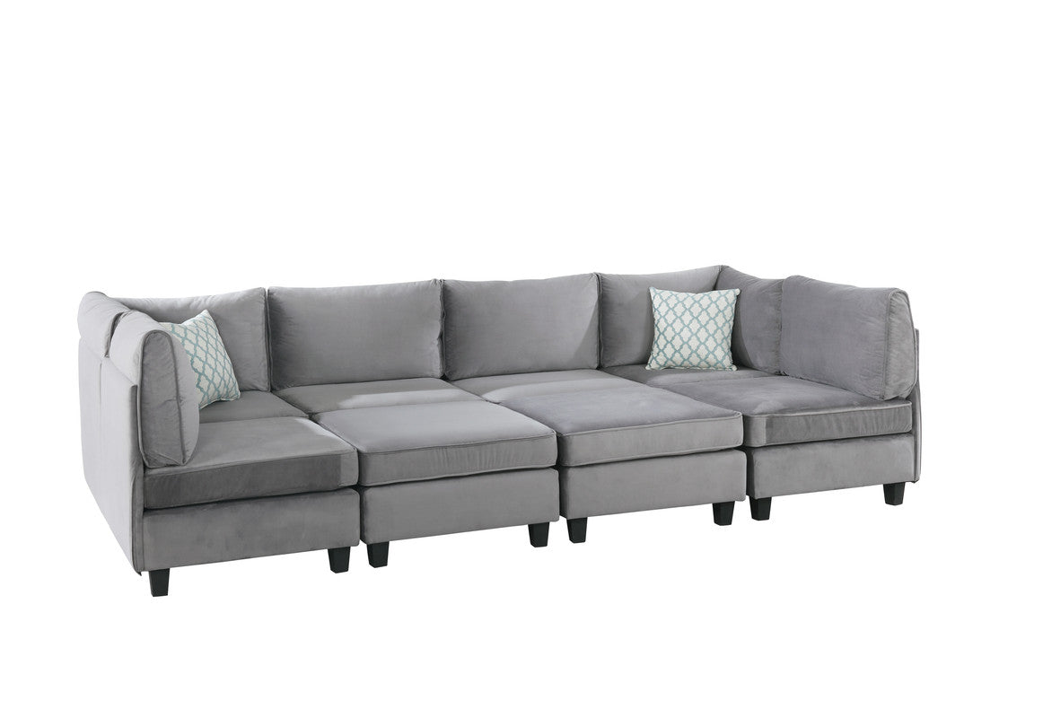 Lilola Home Zelmira Gray Velvet 8Pc Modular Sectional Sofa