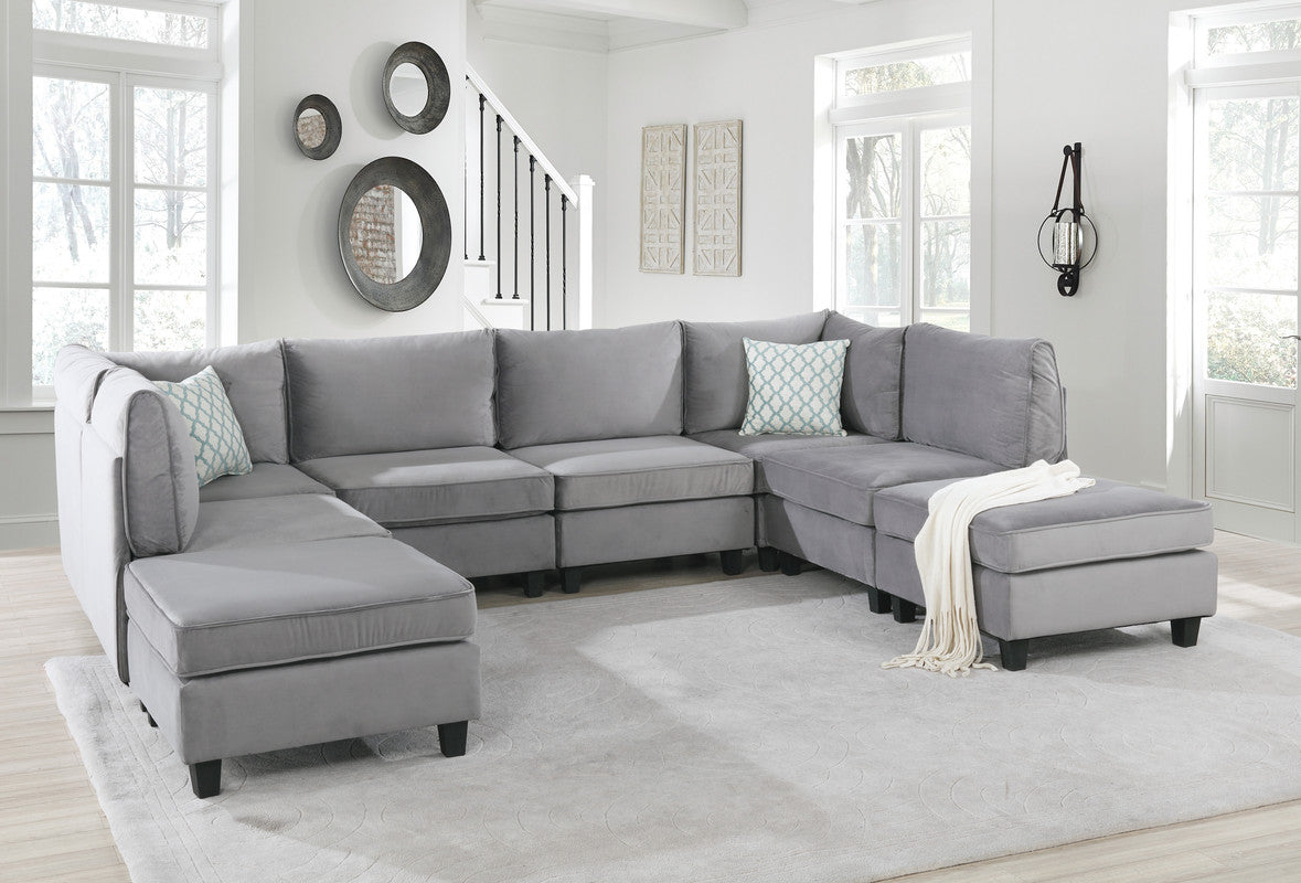 Lilola Home Zelmira Gray Velvet 8Pc Modular Sectional Sofa
