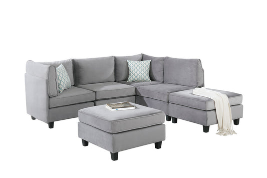 Lilola Home Simona Gray Velvet 6Pc Modular Sectional Sofa