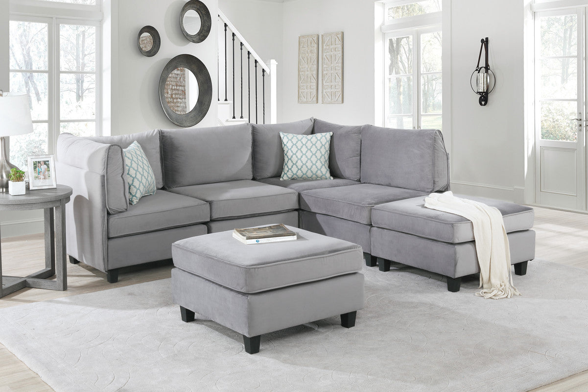 Lilola Home Simona Gray Velvet 6Pc Modular Sectional Sofa