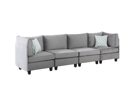 Lilola Home Zelmira Gray Velvet 4Pc Sofa