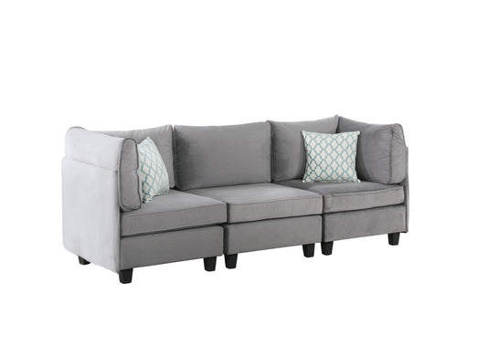 Lilola Home Zelmira Gray Velvet 3Pc Sofa