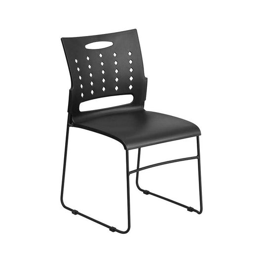 881 lb. Capacity Black Sled Base Stack Chair with Air-Vent Back
