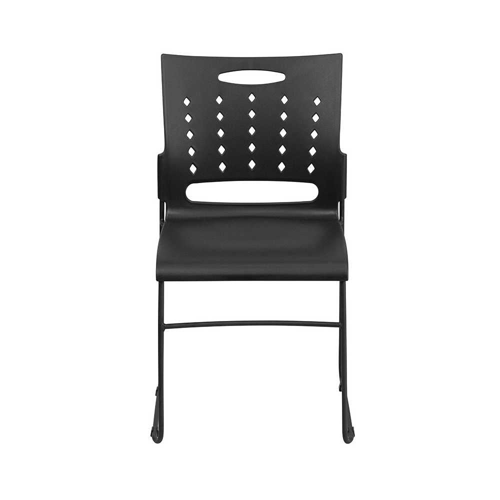 881 lb. Capacity Black Sled Base Stack Chair with Air-Vent Back