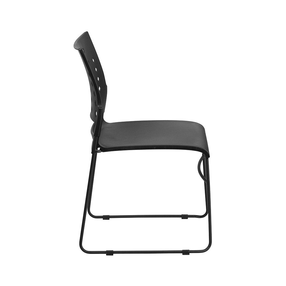 881 lb. Capacity Black Sled Base Stack Chair with Air-Vent Back