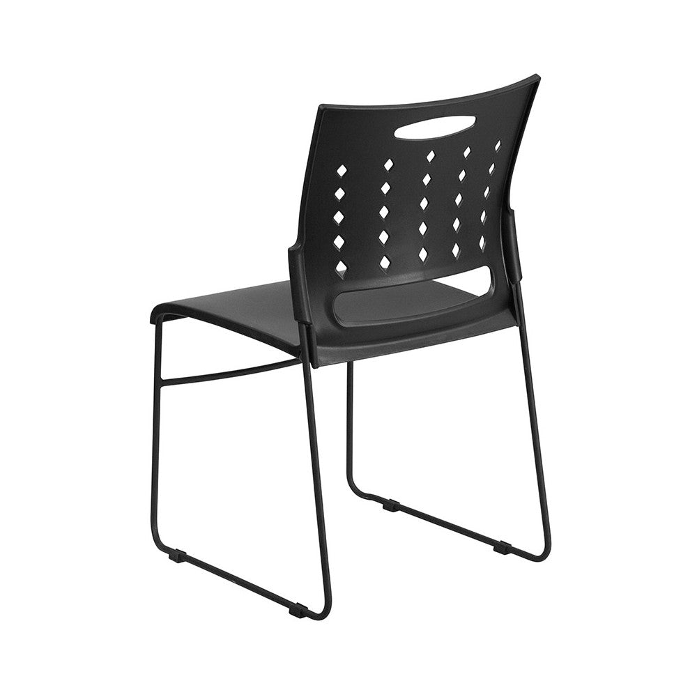 881 lb. Capacity Black Sled Base Stack Chair with Air-Vent Back