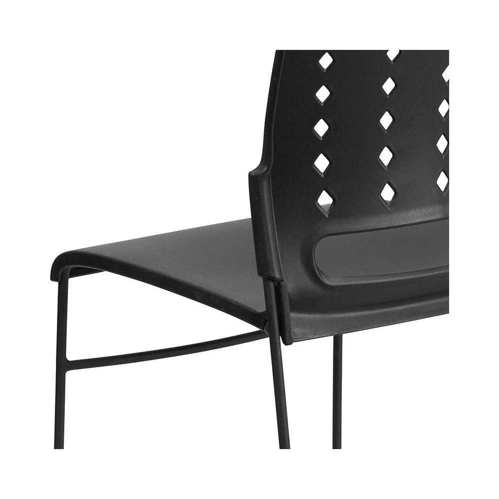 881 lb. Capacity Black Sled Base Stack Chair with Air-Vent Back