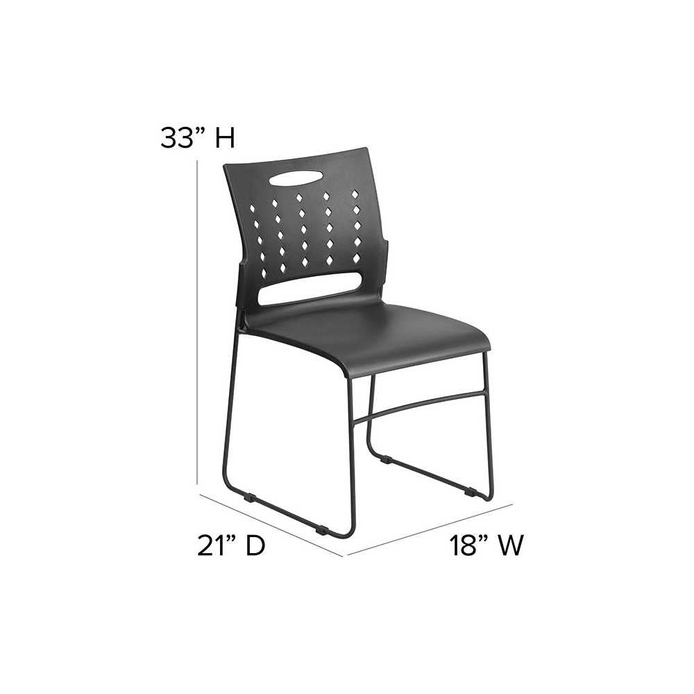 881 lb. Capacity Black Sled Base Stack Chair with Air-Vent Back