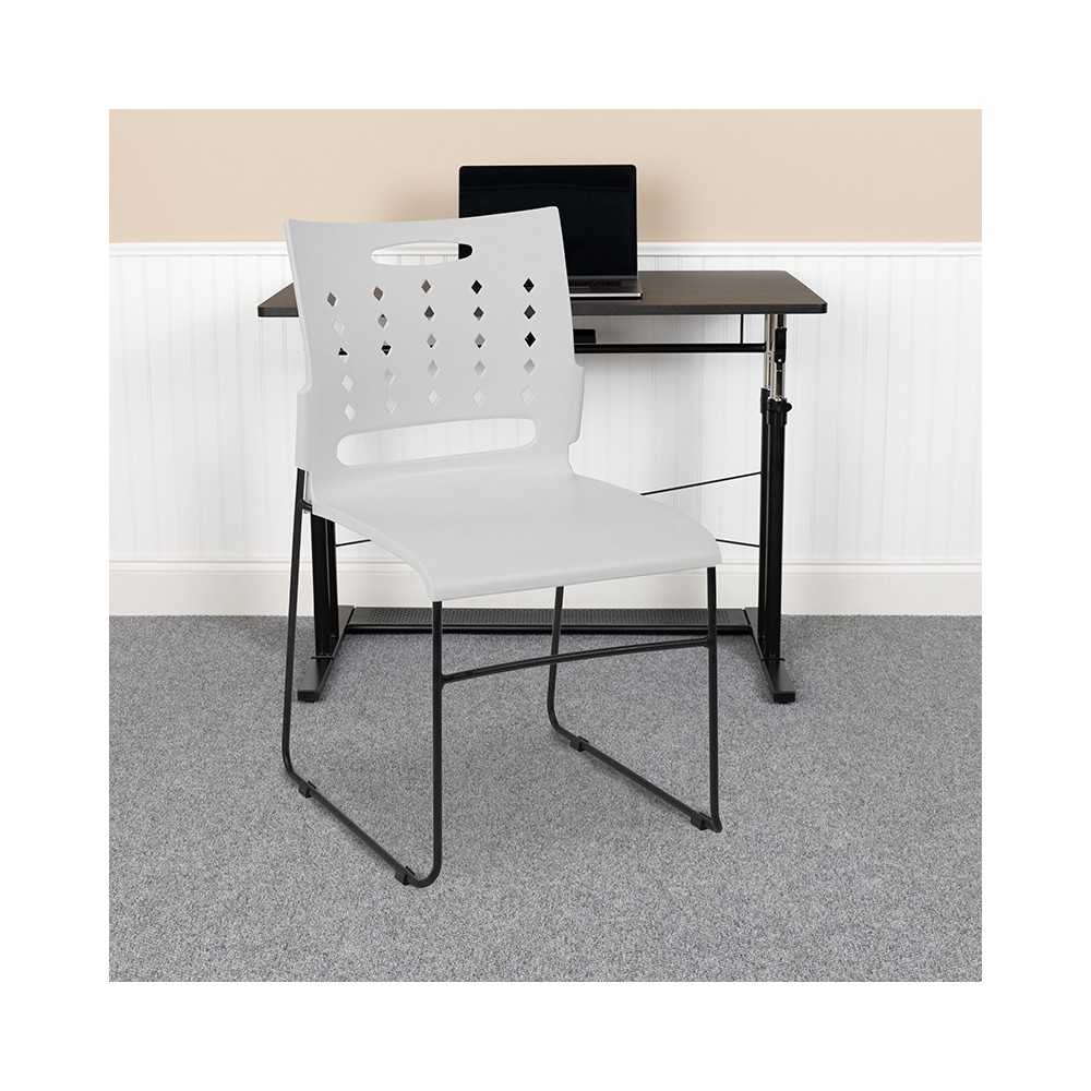 881 lb. Capacity White Sled Base Stack Chair with Air-Vent Back