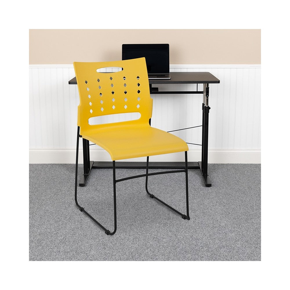 881 lb. Capacity Yellow Sled Base Stack Chair with Air-Vent Back
