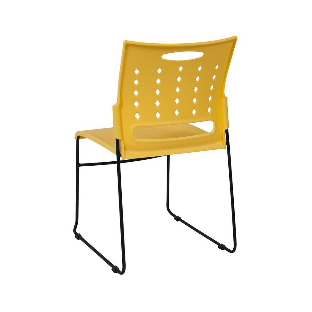881 lb. Capacity Yellow Sled Base Stack Chair with Air-Vent Back