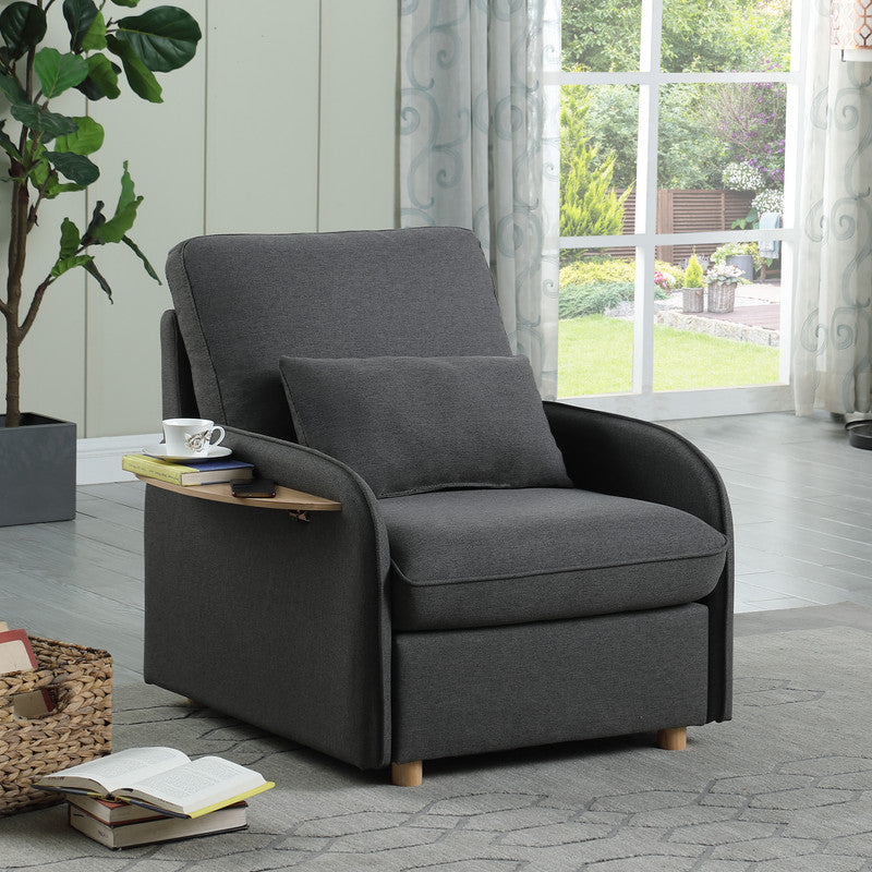 Huckleberry Dark Gray Linen Accent Chair Storage Ottoman and Folding Side Table