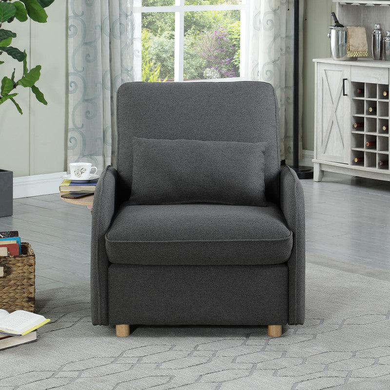 Huckleberry Dark Gray Linen Accent Chair Storage Ottoman and Folding Side Table