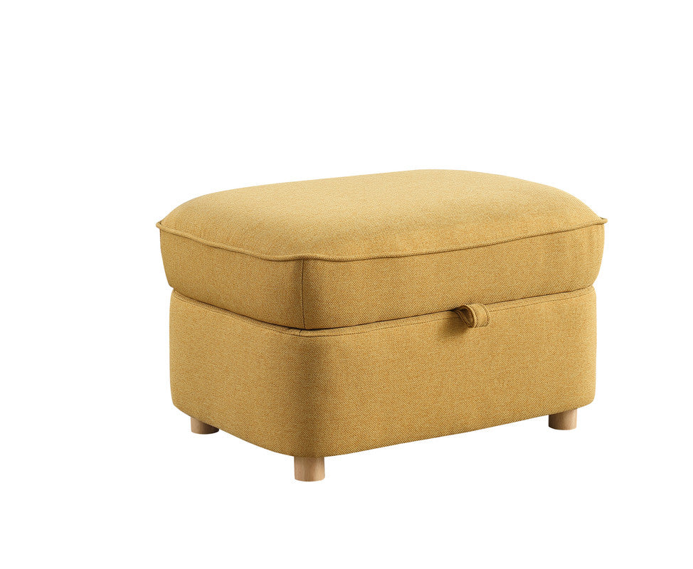 Huckleberry Yellow Linen Accent Chair Storage Ottoman and Folding Side Table