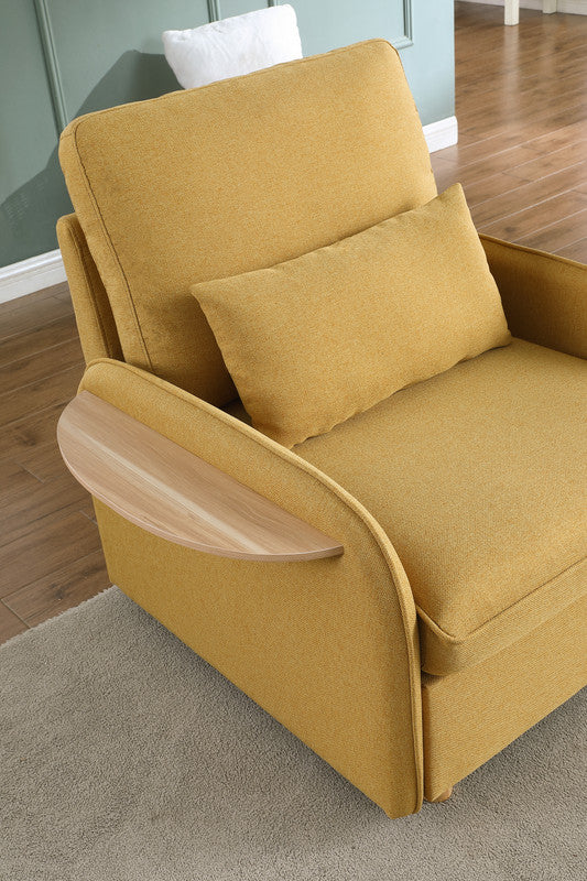 Huckleberry Yellow Linen Accent Chair Storage Ottoman and Folding Side Table