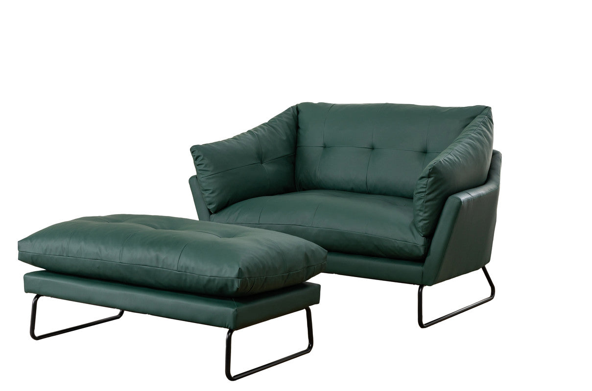 Karla Green PU Leather Contemporary Loveseat and Ottoman