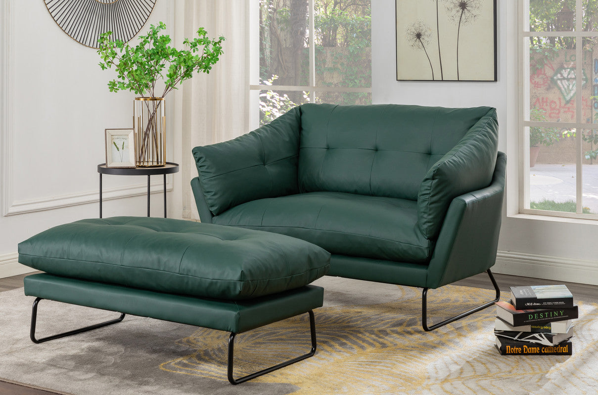 Karla Green PU Leather Contemporary Loveseat and Ottoman