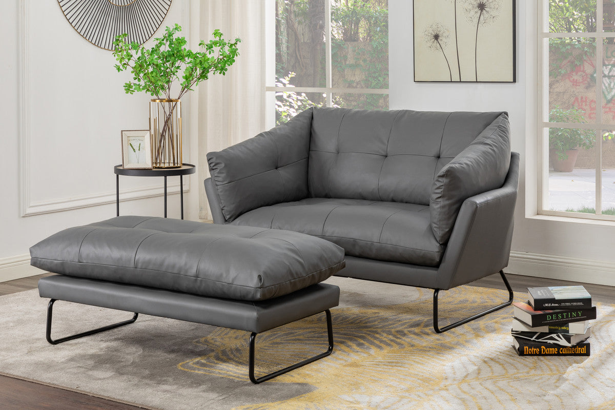 Karla Gray PU Leather Contemporary Loveseat and Ottoman