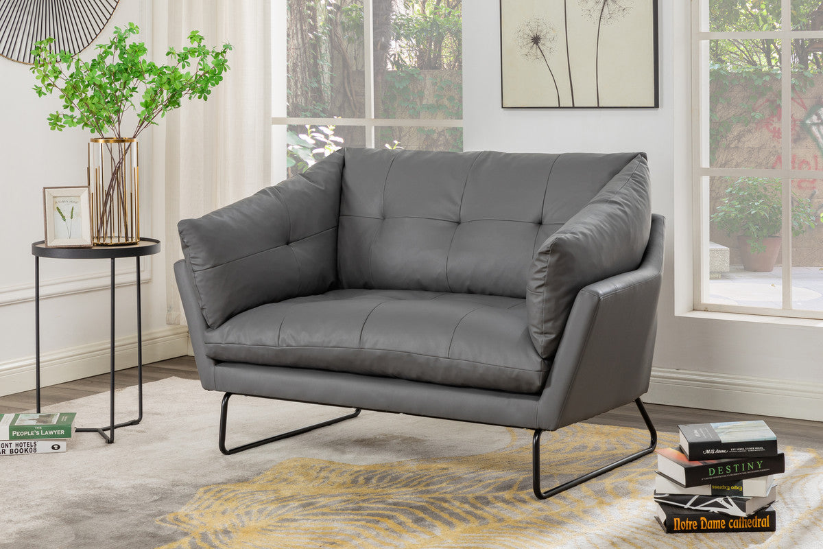 Karla Gray PU Leather Contemporary Loveseat and Ottoman