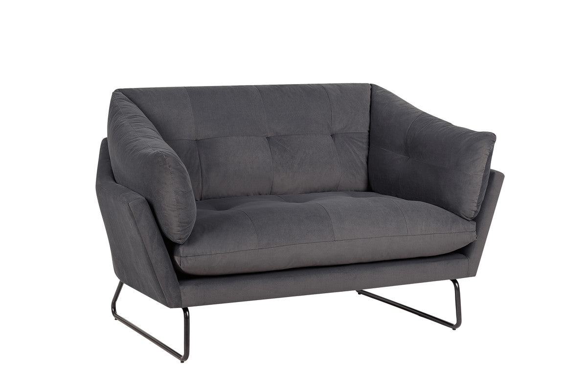 Karla Dark Gray Velvet Contemporary Loveseat and Ottoman