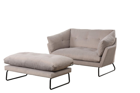 Karla Gray Velvet Contemporary Loveseat and Ottoman