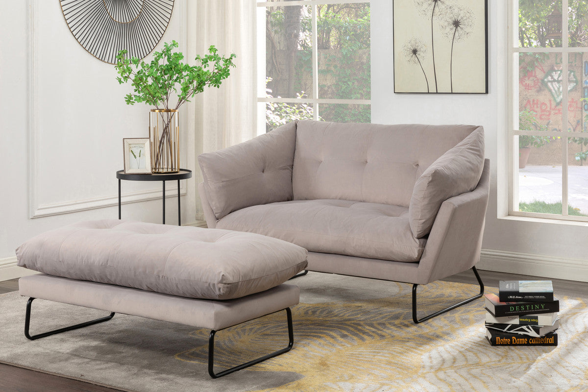 Karla Gray Velvet Contemporary Loveseat and Ottoman