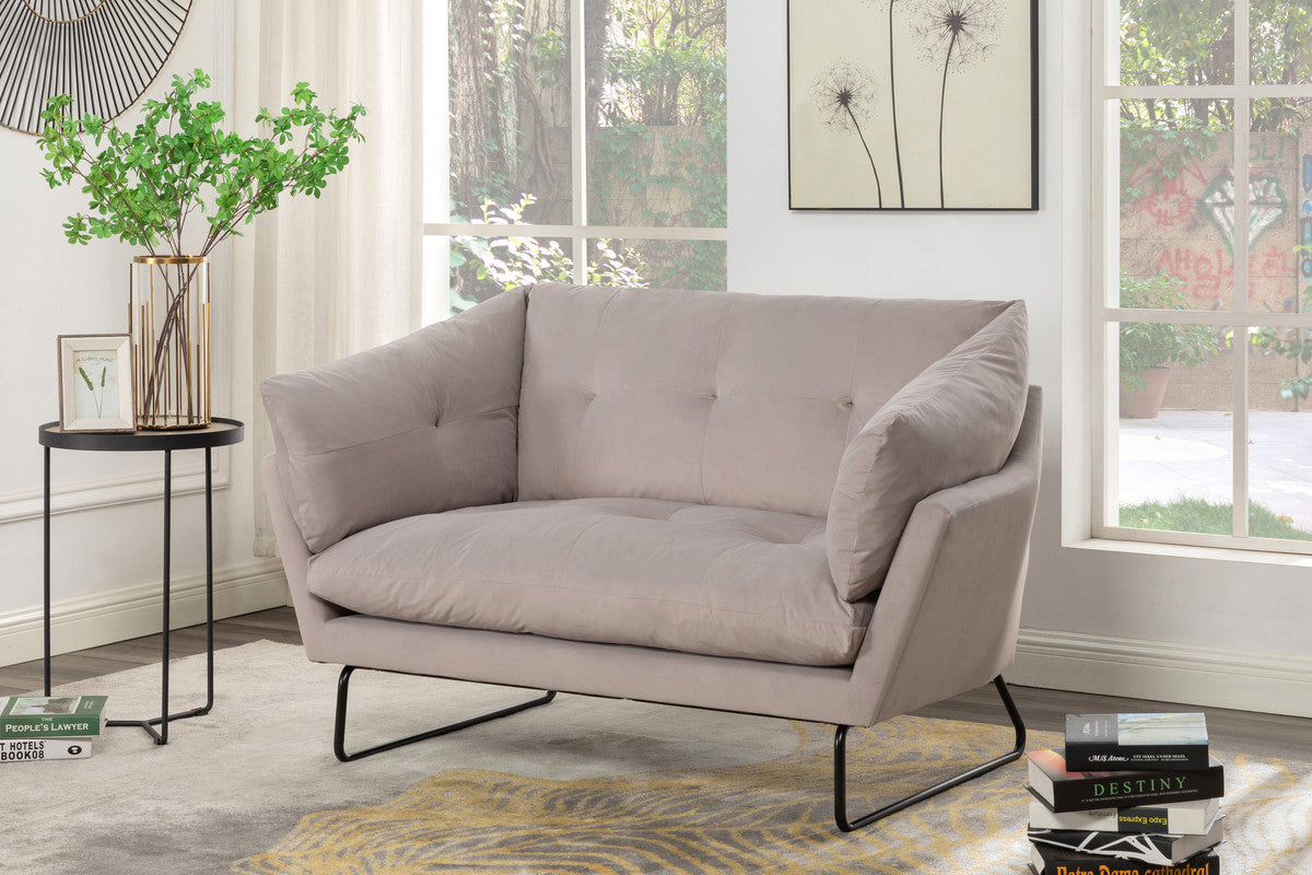 Karla Gray Velvet Contemporary Loveseat and Ottoman