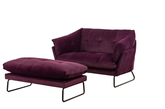 Karla Purple Velvet Contemporary Loveseat and Ottoman