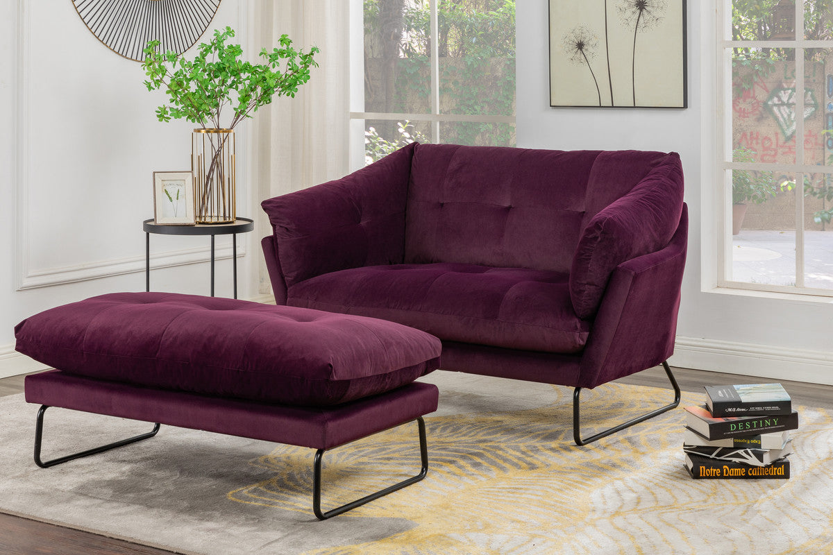 Karla Purple Velvet Contemporary Loveseat and Ottoman