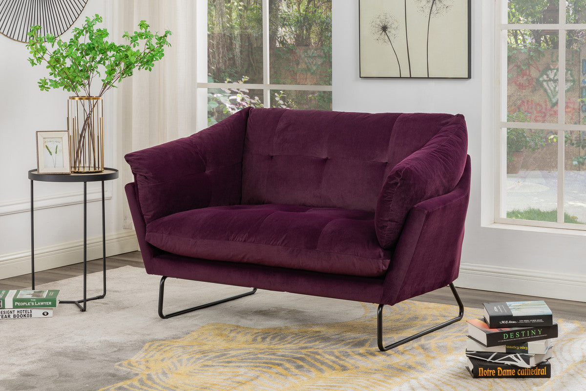 Karla Purple Velvet Contemporary Loveseat and Ottoman