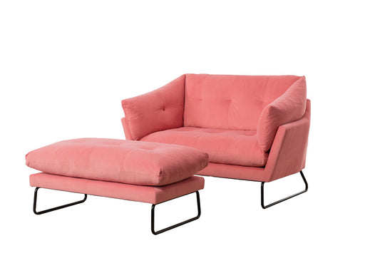 Karla Pink Velvet Contemporary Loveseat and Ottoman