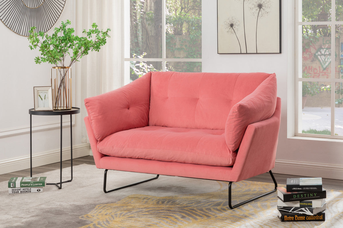 Karla Pink Velvet Contemporary Loveseat and Ottoman