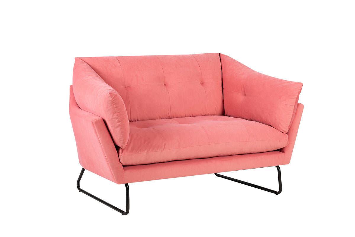 Karla Pink Velvet Contemporary Loveseat and Ottoman