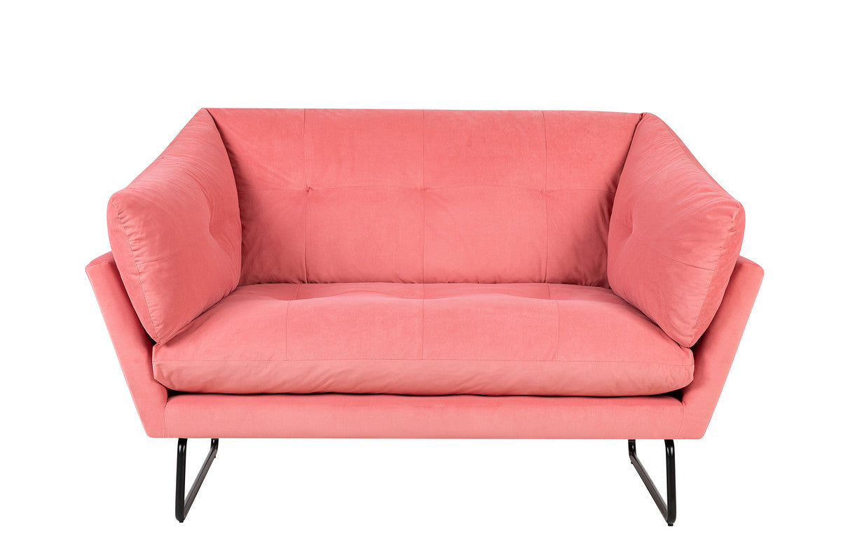 Karla Pink Velvet Contemporary Loveseat and Ottoman