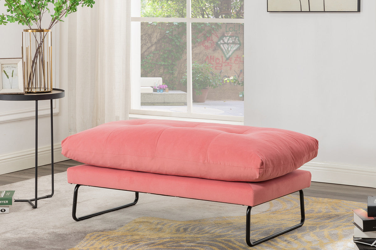 Karla Pink Velvet Contemporary Loveseat and Ottoman