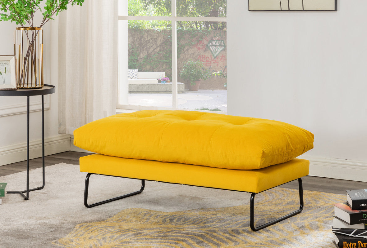 Karla Yellow Velvet Contemporary Ottoman