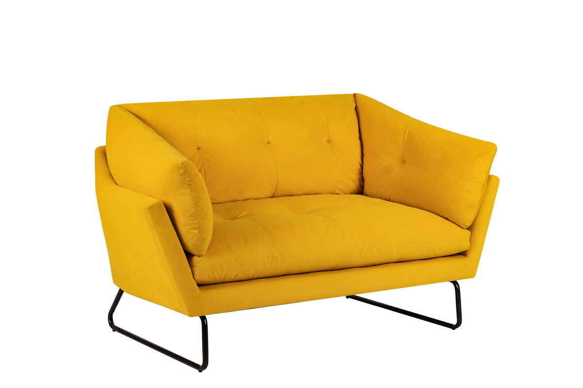 Karla Yellow Velvet Contemporary Loveseat and Ottoman