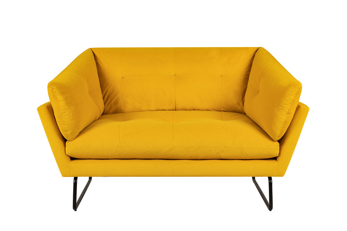 Karla Yellow Velvet Contemporary Loveseat and Ottoman