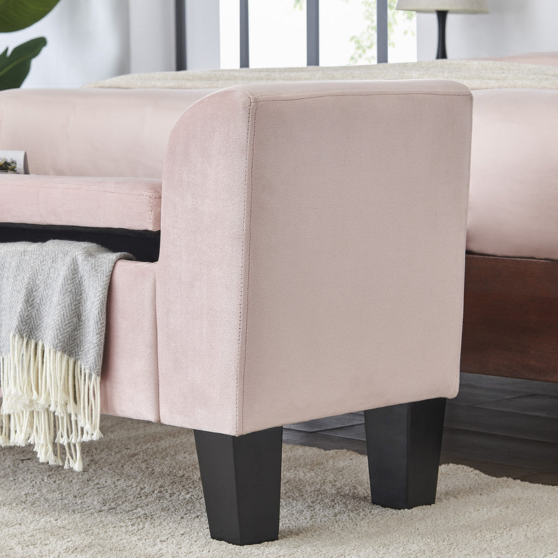 Lilola Home Mila Pink Velvet Ottoman Bench with Storage