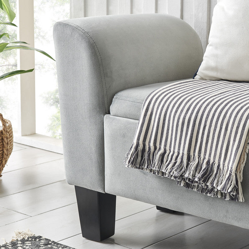 Lilola Home Mila Gray Velvet Ottoman Bench with Storage