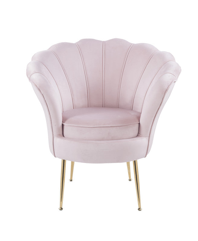 Angelina Pink Velvet Scalloped Back Barrel Accent Chair with Metal Legs