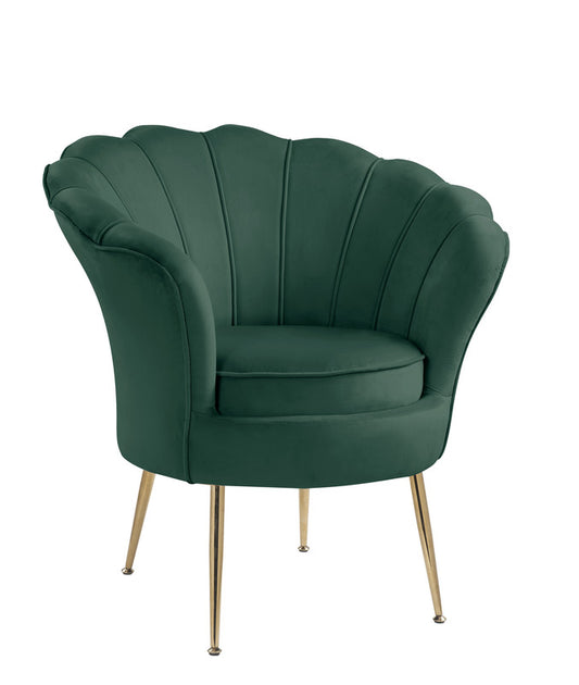 Angelina Green Velvet Scalloped Back Barrel Accent Chair with Metal Legs