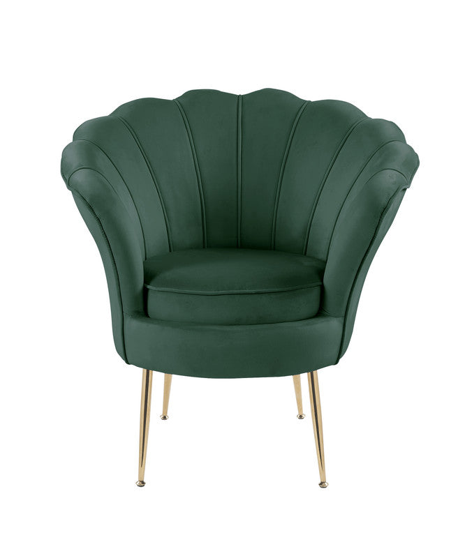 Angelina Green Velvet Scalloped Back Barrel Accent Chair with Metal Legs