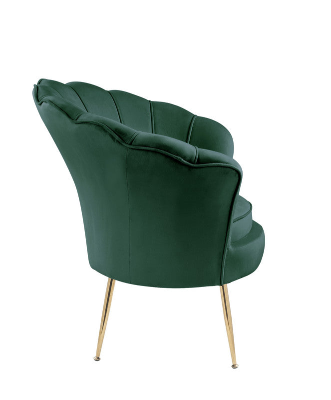 Angelina Green Velvet Scalloped Back Barrel Accent Chair with Metal Legs