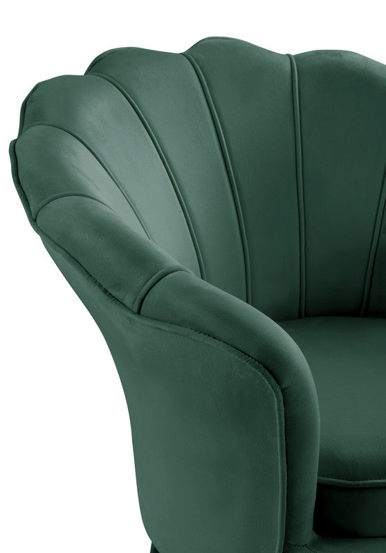 Angelina Green Velvet Scalloped Back Barrel Accent Chair with Metal Legs