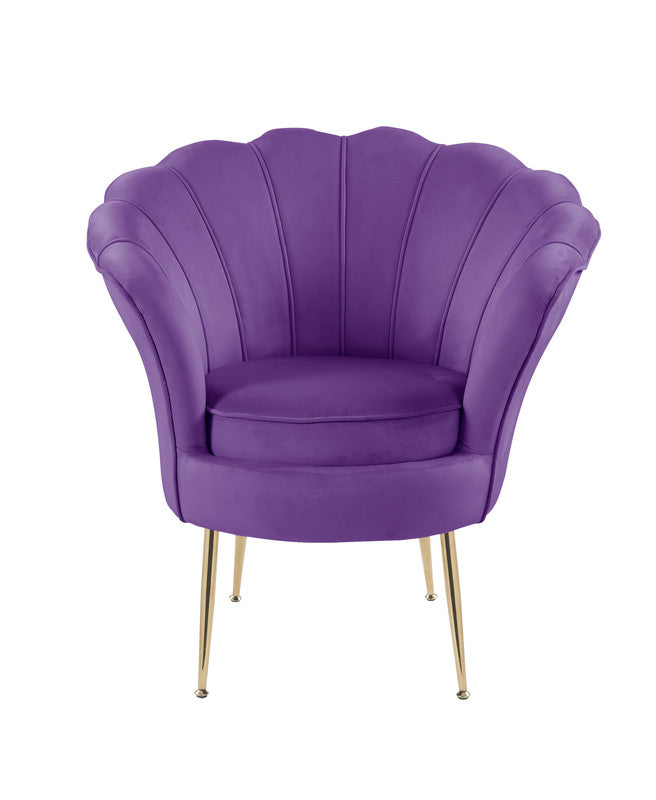 Angelina Purple Velvet Scalloped Back Barrel Accent Chair with Metal Legs